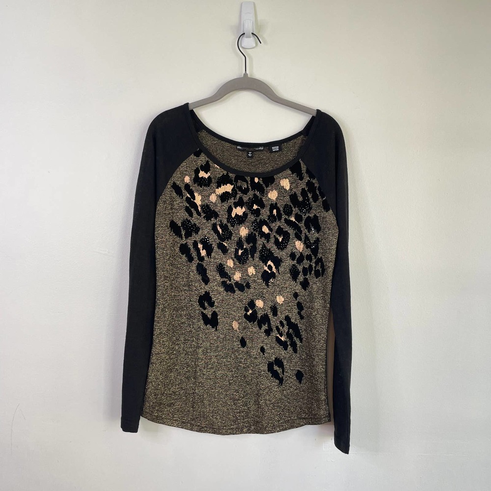 Miss Me Y2k Style Cheeta Print Gold Mesh Long sleeve shirt